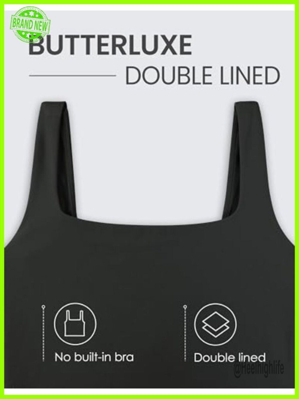 Butterluxe Double Lined Square Neck Tank Top - Sleeveless Yoga Fit Crop Top - Picture 4 of 6
